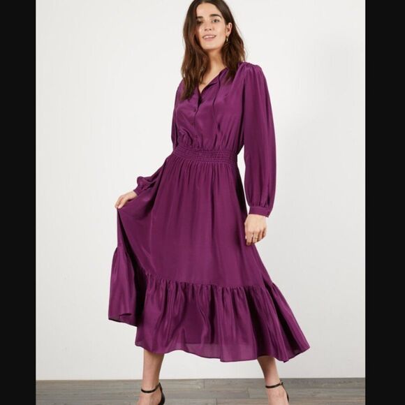Tucker NYC Juliette Dress Mariposa in Crepe de Chine Silk Midi Floral - Picture 10 of 11